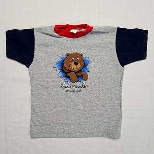 Vintage Rocky Mountain Bear Tee  Colorblock Gray Graphic 90s Kids 5/6 T-shirt